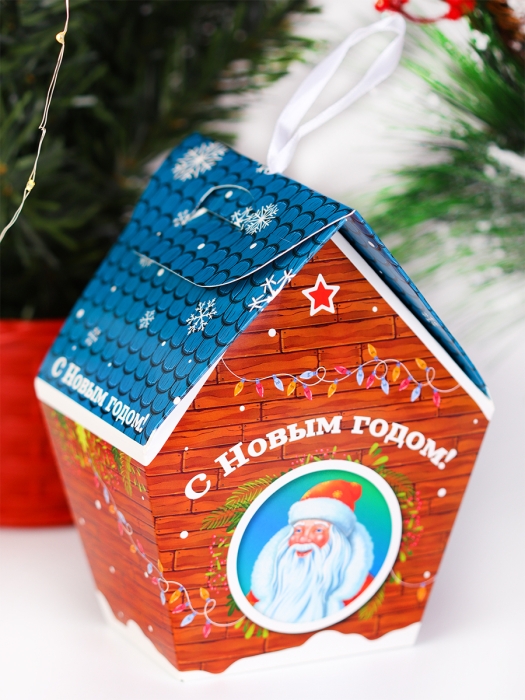Коробка для конфет Домик синий (с кормушкой для птичек)