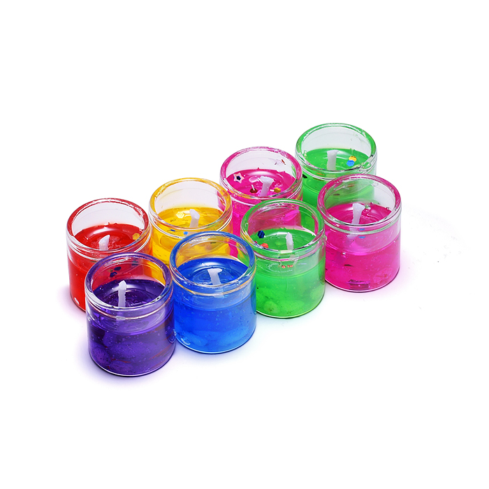 Набор свечей гелевых 00-7030 (8шт х 2,7*2,7см) в стаканчике, с блёстками