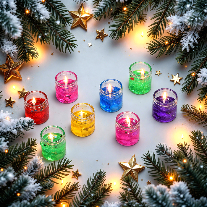 Набор свечей гелевых 00-7030 (8шт х 2,7*2,7см) в стаканчике, с блёстками