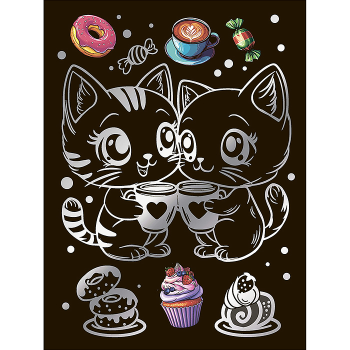 Гравюра 18*24. "Чаепитие котят" (серебро)