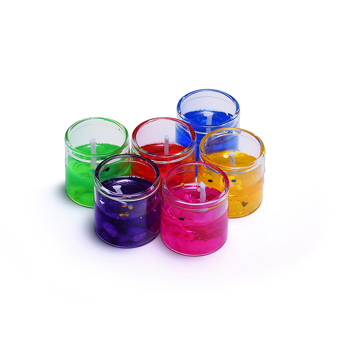 Набор свечей гелевых 00-7031 (6шт х 3*3см) в стаканчике, с блёстками 