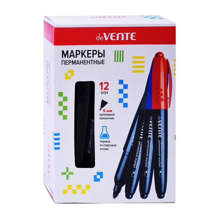 Маркер перманентный круглый корпус, с клипом, пулевидный наконечник, 5 мм, черный