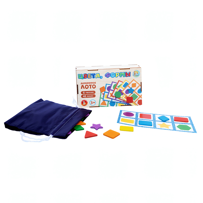 Фото к товару Лото с деревянными фишками "Цвета и формы" (деревянная коробка) Лото с деревянными фишками "Цвета и формы" (деревянная коробка)