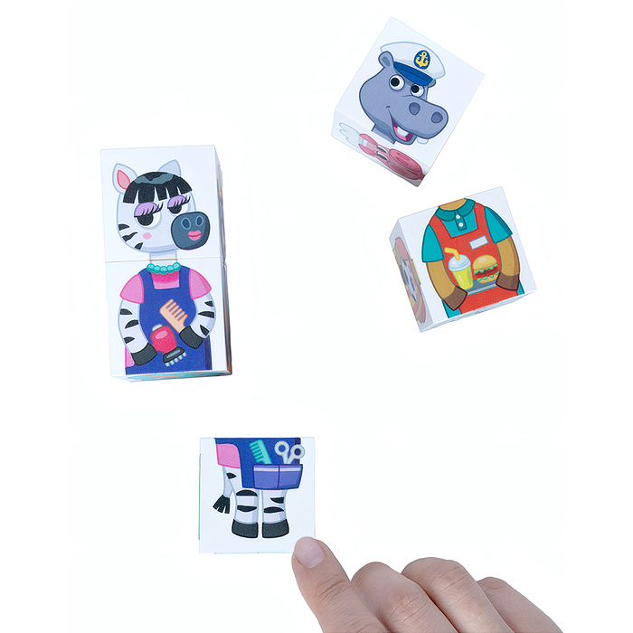 Кубики пластмассовые Умные кубики "Зверофессии" 6 шт (12 персонажей ) 