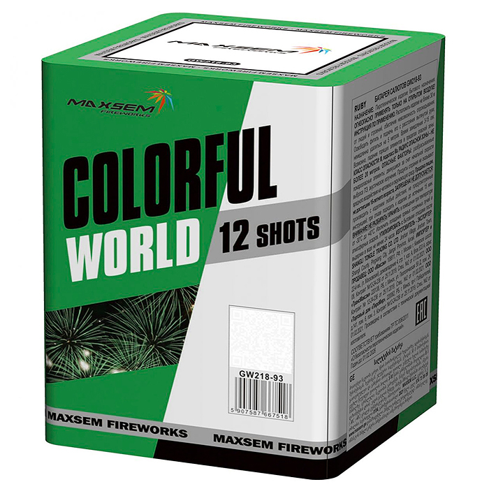 Батарея салютов "Colorful World" (0,8" х 12 залп.) * в кор. 36 шт. (зелёная этикетка). Срок