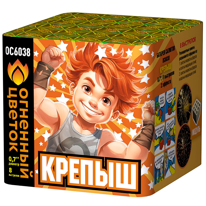 Батарея салютов "Крепыш" (0,7" х 8 залп.) * в кор. 40 шт. Срок до 01.04.28