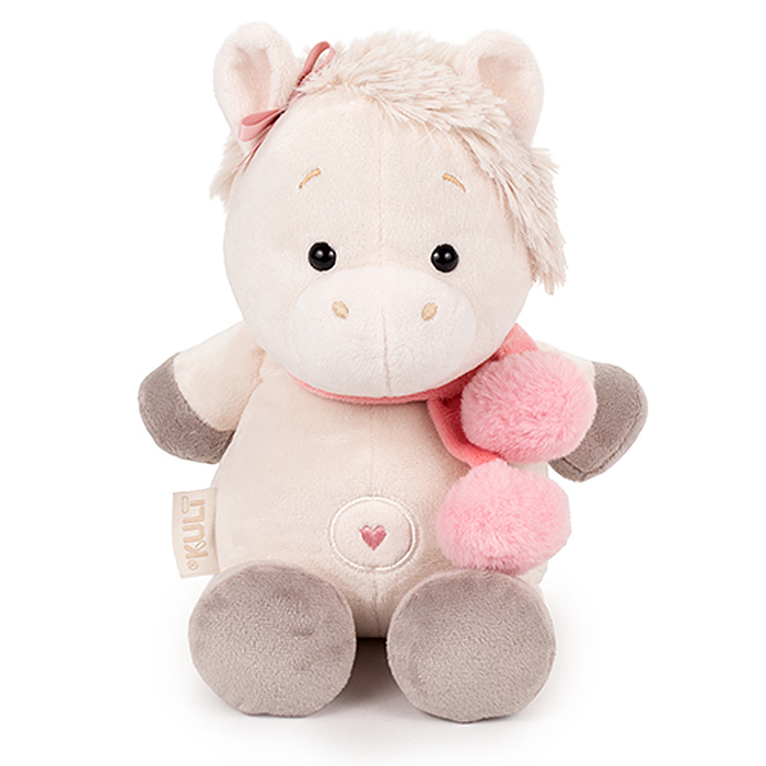 Мягкая игрушка "Лошадка Ами" с шарфом, пудровый 20 см.