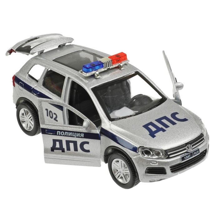 Машина металл свет-звук Volkswagen Touareg Полиция 12 см, (двер, багажник) инерц, в коробке 