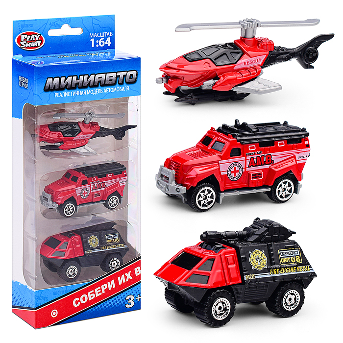 Набор техники 6389-4 "Мини Авто" пожарные спасатели, в коробке