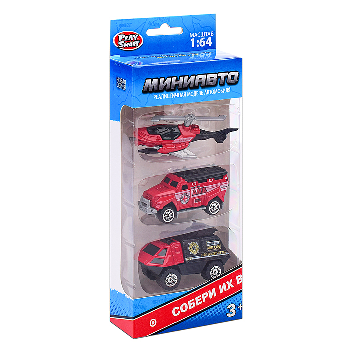 Набор техники 6389-4 "Мини Авто" пожарные спасатели, в коробке