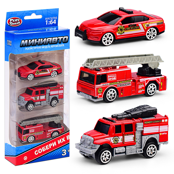 Набор техники 6389-4 "Мини Авто" пожарные спасатели, в коробке