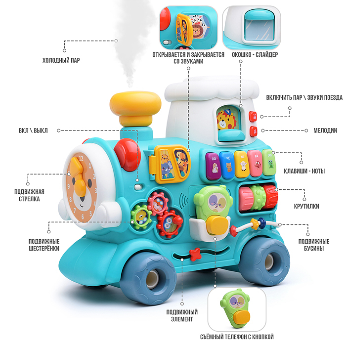 Каталка 6064 "Паровозик" зеленая, в коробке