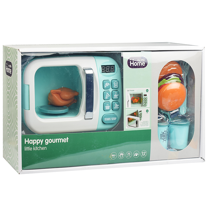 Бытовая техника A1005-4 Микроволновка с кухонными приборами и набором продуктов, бирюзовый, свет, зв