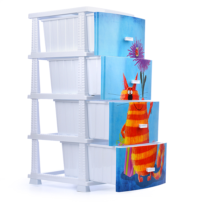 Комод "Декор" "Кот" (монорисунок) 4 секции белый