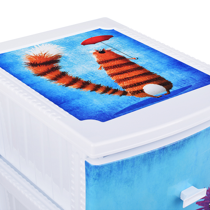 Комод "Декор" "Кот" (монорисунок) 4 секции белый