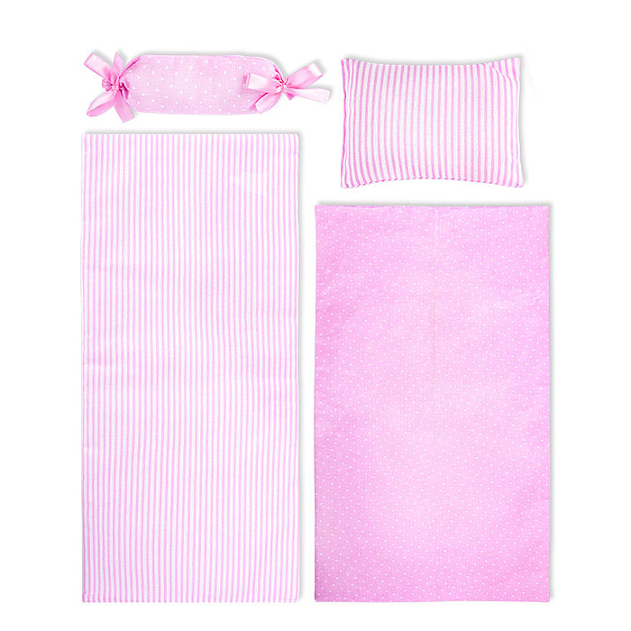 Постельное бельё розовое в горошек для куклы бебиборн