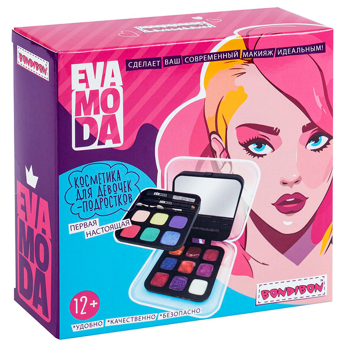 Набор детской декор. косметики Eva Moda, BOX 14х14х4,5 см; тени для век-4шт.(3,84г), блеск 