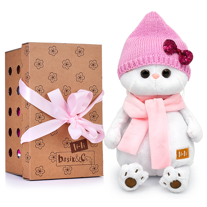 Кошка Ли-Ли в шапке с бантом и шарфе