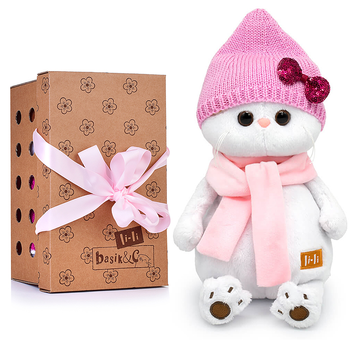 Кошка Ли-Ли в шапке с бантом и шарфе