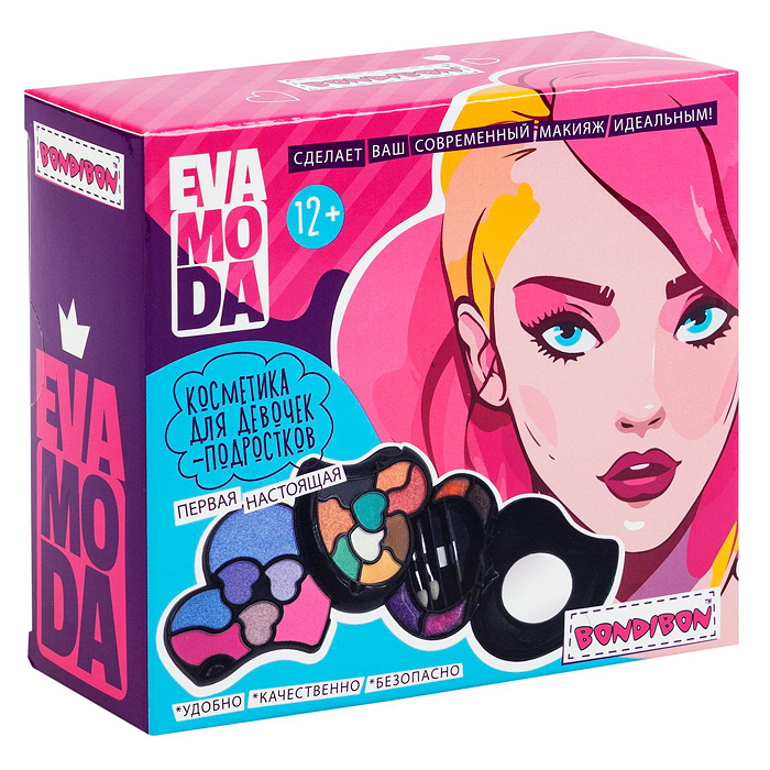 Набор детской декор. косметики Eva Moda, BOX 11,7х10,5х4,3 см; тени для век-14 шт.(11,62г),