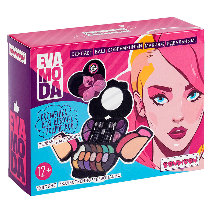 Набор детской декор. косметики Eva Moda, BOX 16,5х12,5х4,5 см; тени для век-17шт.(12,48г), 