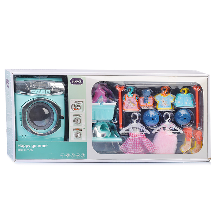 Бытовая техника A1001-6 "Стиральная машинка" с аксессуарами для стирки, бирюзовый, (свет, звук) в ко