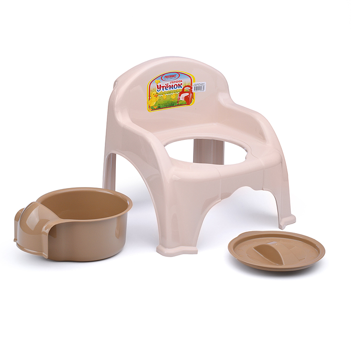 Горшок детский "Утенок"  с крышкой светло-бежевый / темно-бежевый 