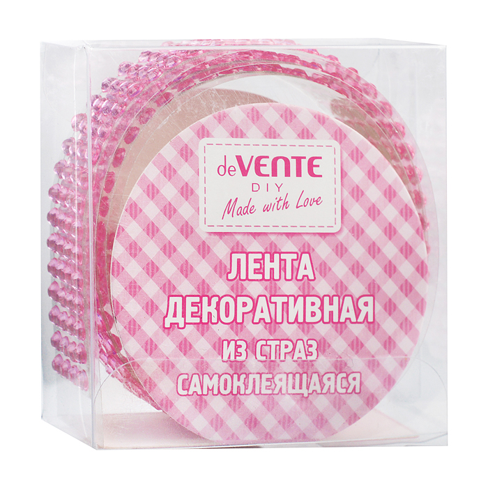Клейкая лента декоративная "Стразы" розовая, акриловые стразы на полиэтиленовой основе, 16 