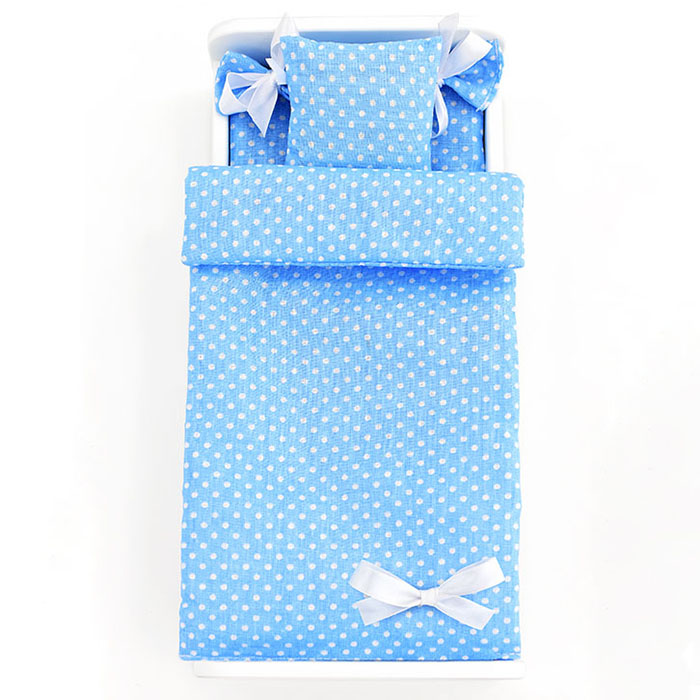Постельное бельё голубое в горошек для барби 