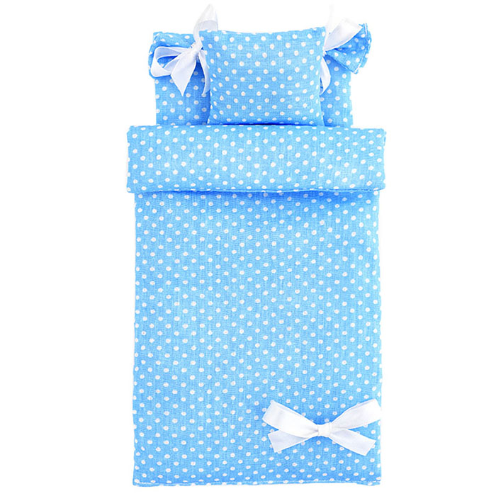 Постельное бельё голубое в горошек для барби 