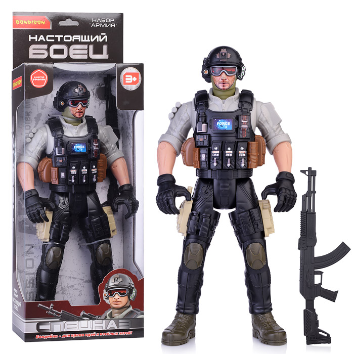 Солдат 31 см с оружием "Настоящий боец" BOX 40,5x15x6,5см, спецназовец в очках