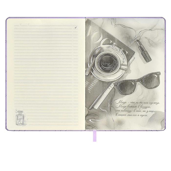 Фото к товару Ежедневник недатированный Escalada, #От-кутюр, А5, 164 л., Лайка сиреневый Ежедневник недатированный Escalada, #От-кутюр, А5, 164 л., Лайка сиреневый