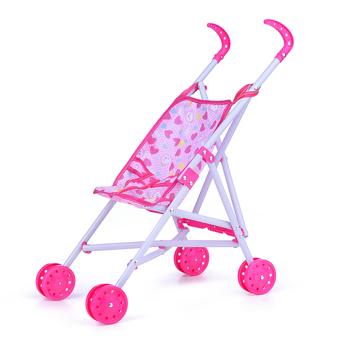 Коляска кукольная CS7817SH "Сердечки" трость, в пакете