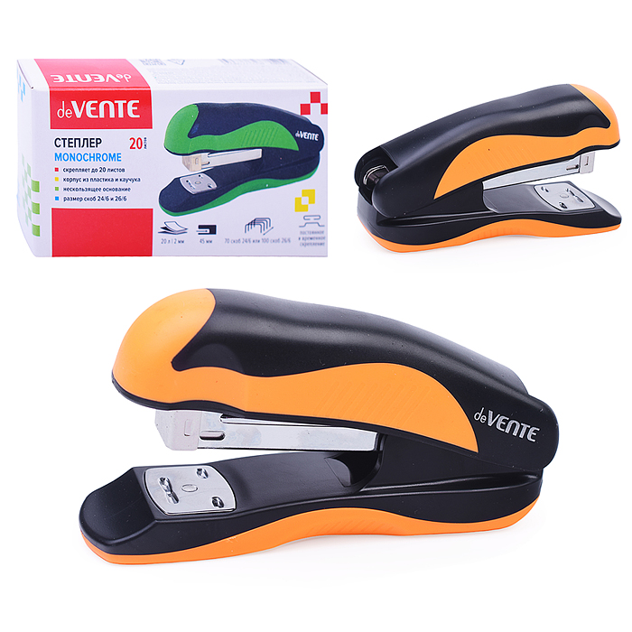Степлер "MonoChrome" 24/6&26/6 (мощность 20 листов, глубина скрепления 45 мм) 