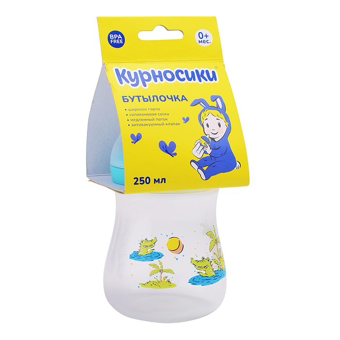 Фото к товару Бутылочка для кормления с широким горлом и силиконовой соской молочной с антивакуумным клапаном, 25 Бутылочка для кормления с широким горлом и силиконовой соской молочной с антивакуумным клапаном, 25