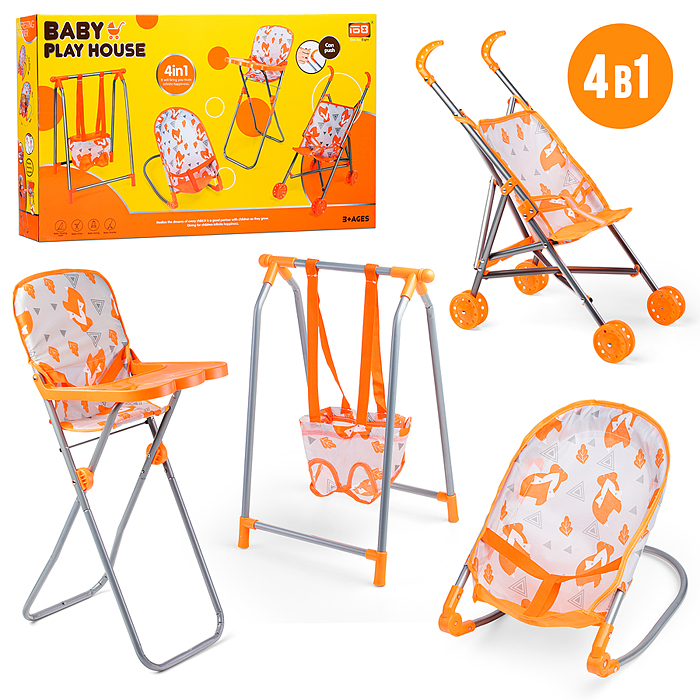 Набор аксессуаров для куклы CS0847 4в1 (качель, стульчик, коляска, кресло) в коробке