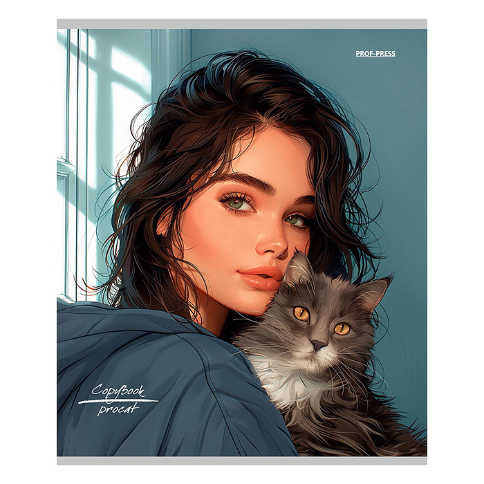 Тетрадь 96л. клетка "Девушки и коты" 