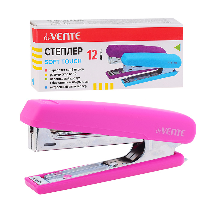 Степлер "Soft Touch" № 10 (мощность 12 листов, глубина скрепления 50 мм) пластиковый с барх