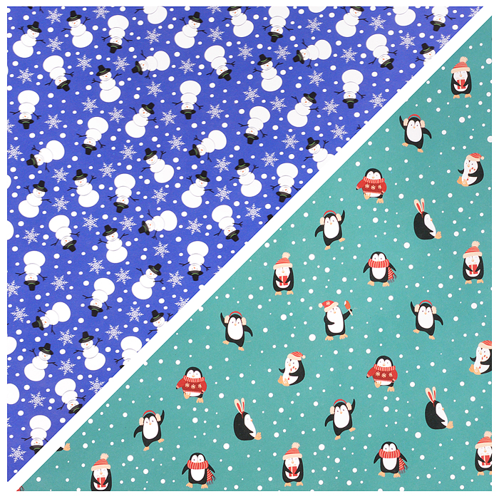 Бумага упаковочная подарочная новогодняя "Snow Fun", 70х100 см, 10 дизайнов ассорти.