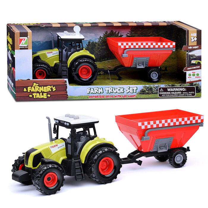 Трактор 550-2E с красным прицепом, в коробке