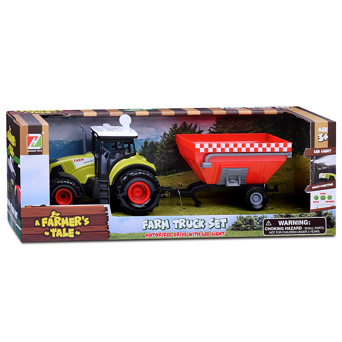 Трактор 550-2E с красным прицепом, в коробке