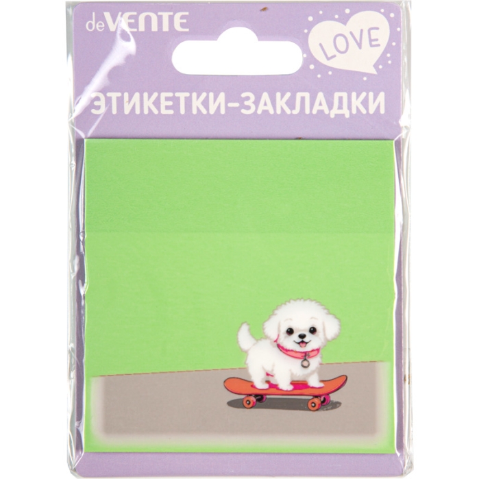 Самоклеящиеся этикетки-закладки "Puppy" пластиковые полупрозрачные, 76x76 мм, 50 листов, мятные