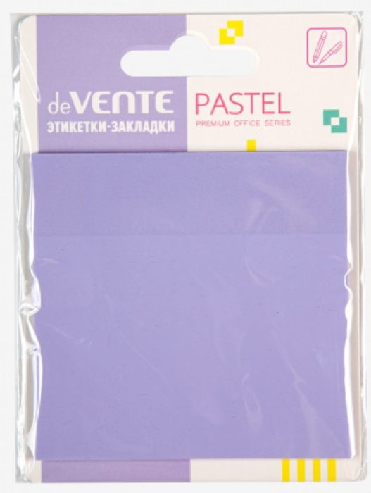 Самоклеящиеся этикетки-закладки "Pastel" пластиковые полупрозрачные, 76x76 мм, 50 листов, сиреневые