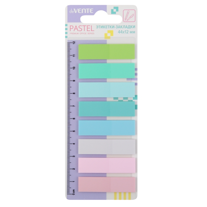 Набор самоклеящихся этикеток-закладок "Pastel" пластиковые полупрозрачные 44x12 мм, 8x20 листов
