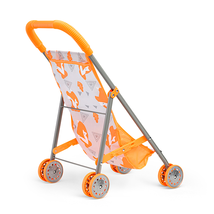Коляска кукольная CS7932 (металлическая, складная, цвет оранжевый, с принтом) в пакете