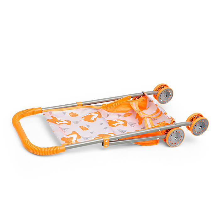 Коляска кукольная CS7932 (металлическая, складная, цвет оранжевый, с принтом) в пакете