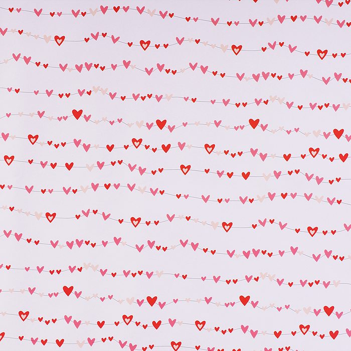 Упаковочная бумага "Сердечки" рулон в термоусадочной пленке. Размер 70х100см.