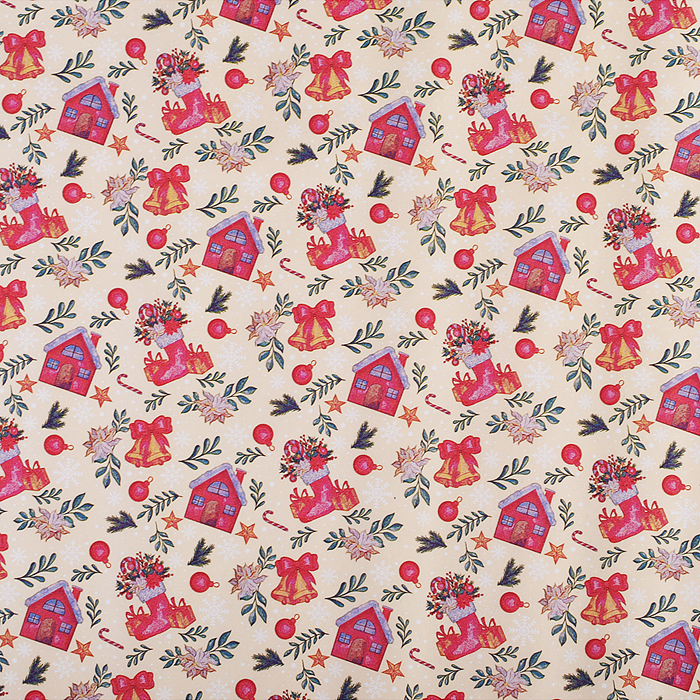 Упаковочная бумага супергладкая "Новогодняя" повышенной плотности, рулон в термопленке