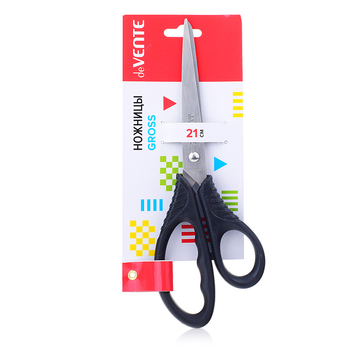 Ножницы канцелярские "Gross" 21 см, усиленные пластиковые кольца, в картонном блистере, чер