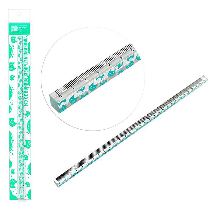 Линейка четырёхгранная "Мятные коты" 30 см, акрил